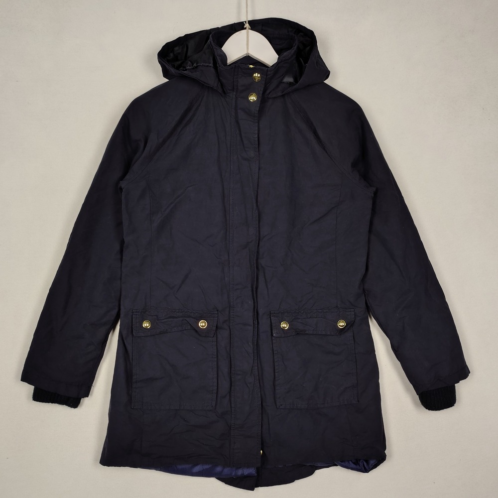 Tommy Hilfiger Womens Navy Blue Hooded Utility Parka Jacket Gold Hardware S